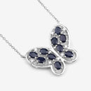 2.16 Carat Genuine Blue Sapphire and White Zircon .925 Sterling Silver Necklace-4