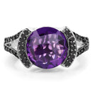 3.24 Carat Genuine Amethyst & Black Diamond .925 Sterling Silver Ring-3