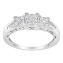 10K White Gold 1/2 Cttw Brilliant & Baguette Cut Diamond 3 Stone Design with 3 Square Clusters Engagement Ring (H-I Color, SI2-I1 Clarity) - Size 6-3/4-1