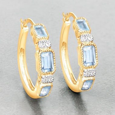 2.66 Carat Genuine Blue Topaz and White Topaz .925 Sterling Silver Earrings - 0