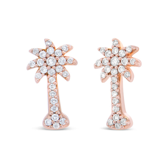 10K Rose Gold 1/4 Cttw Diamond Palm Tree Push Back Stud Earrings (H-I Color, I1-I2 Clarity)