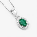 0.81 Carat Genuine Zambian Emerald and White Diamond 14K White Gold Pendant-3