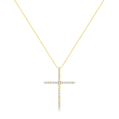 10K Yellow Gold 3.00 cttw Round-Cut Diamond Cross 18" Pendant Necklace (J-K Color, I1-I2 Clarity) - 0