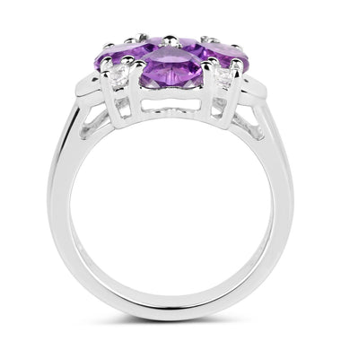 3.12 Carat Genuine Amethyst and White Topaz .925 Sterling Silver Ring - 0