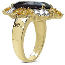 14K Yellow Gold Plated 7.07 Carat Genuine Smoky Quartz, Citrine & White Diamond .925 Sterling Silver Ring-2