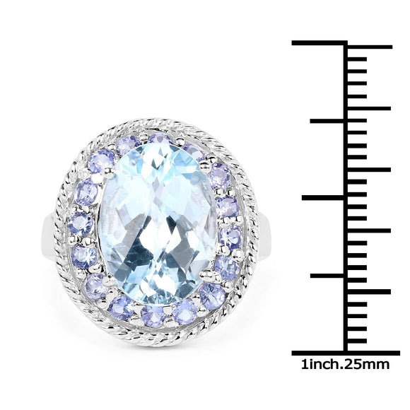 7.41 Carat Genuine Blue Topaz and Tanzanite .925 Sterling Silver Ring
