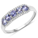 0.61 Carat Genuine Tanzanite and White Diamond 14K White Gold Ring-8