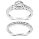 .925 Sterling Silver 1/2 Ctw Diamond Halo and Milgrain Engagement Ring Bridal Set (I-J Color, I3 Clarity) - Ring Size 7-1