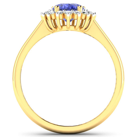 1.92 Carat Genuine Tanzanite and White Diamond 14K Yellow Gold Ring