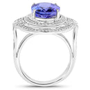 14K White Gold 6.83 Carat Genuine Tanzanite and White Diamond Ring-2