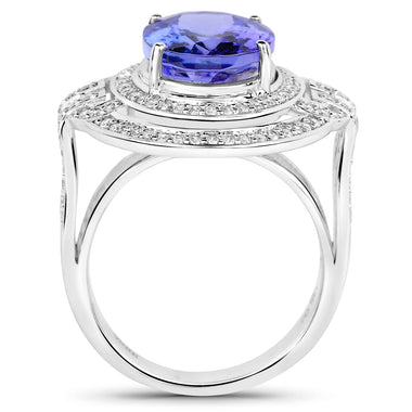14K White Gold 6.83 Carat Genuine Tanzanite and White Diamond Ring - 0