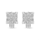 14K White Gold 1.0 Cttw Princess and Baguette-Cut Diamond Square Framed Huggie Hoop Omega Earrings (H-I Color, SI1-SI2 Clarity)-3
