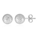 14k White Gold Ball Earrings with Crystal Cut Texture-1
