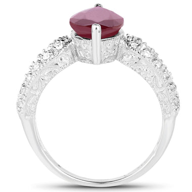 3.56 Carat Genuine Glass Filled Ruby and White Topaz .925 Sterling Silver Ring - 0