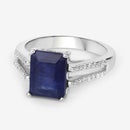 3.07 Carat Glass Filled Sapphire and White Zircon .925 Sterling Silver Ring-4