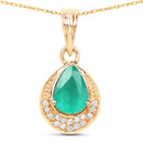 0.89 Carat Genuine Zambian Emerald and White Diamond 14K Yellow Gold Pendant-1