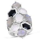 10.30 Carat Genuine White Rainbow Moonstone, Labradorite And Black Onyx .925 Sterling Silver Ring-1
