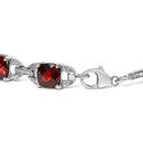 .925 Sterling Silver 7x7mm Checkered Cushion Red Garnet and Diamond Accent Fashion Tennis Link Bracelet (I-J Color, I1-I2 Clarity) - Size 7" Inch-2