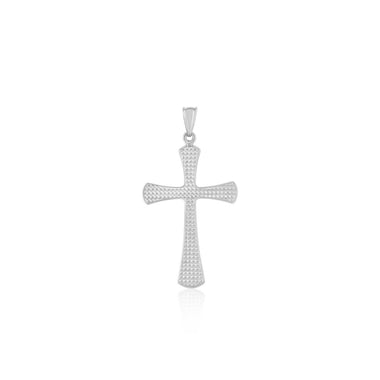 14k White Gold Cross Pendant with Beaded Texture - 0
