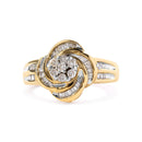 10K Yellow Gold 1/2 Cttw Round and Baguette Diamond Flower Swirl Cocktail Ring (I-J Color, SI2-I1 Clarity) - Ring Size 7-1