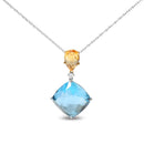 18K White and Yellow Gold Diamond Accent and Yellow Citrine and Sky Blue Topaz Gemstone Dangle Drop 18" Pendant Necklace (G-H Color, SI1-SI2 Clarity)-1
