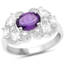 2.75 Carat Genuine Amethyst and White Zircon .925 Sterling Silver Ring-1