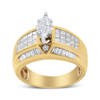 14K Yellow and White Gold 1 3/4 Cttw Round, Baguette, Princess and Pie-Cut Diamond Ring (H-I Color, SI1-SI2 Clarity) - 0