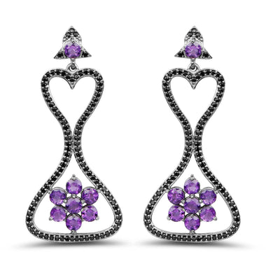 6.31 Carat Genuine Amethyst & Black Spinel .925 Sterling Silver Earrings - 0