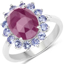 5.53 Carat Genuine Pink Sapphire & Tanzanite .925 Sterling Silver Ring-1