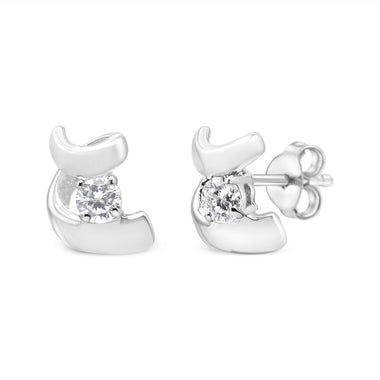 10K White Gold 1/10 Cttw Round Brilliant-Cut Diamond Espira Swirls Solitaire Push Back Stud Earrings (I-J Color, I1-I2 Clarity) - 0