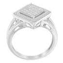 .925 Sterling Silver 1/3 Cttw Invisible Set Princess-Cut Diamond Rhombus and Beaded Halo Ring (H-I Color, SI1-SI2 Clarity) - Ring Size 7-3
