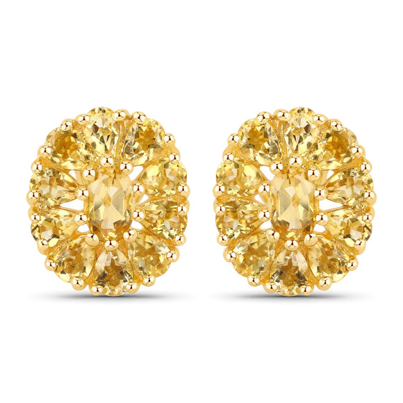 18K Yellow Gold Plated 4.06 Carat Genuine Citrine .925 Sterling Silver Earrings