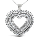.925 Sterling Silver 1.0 Cttw Baguette and Round Diamond  Heart Pendant 18" Necklace (H-I Color, I3 Clarity)-1