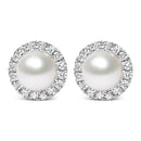 10K White Gold 4.5mm Cultured Freshwater Pearl and 1/7 Cttw Diamond Halo Stud Earring (I-J Color, I1-I2 Clarity)-1