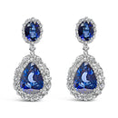 18K White Gold Blue Sapphire 2 3/4 Cttw Diamond Halo Drop Dangle Earring (G-H Color, SI1-SI2 Clarity)-1