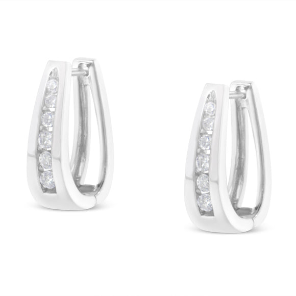 14k White Gold 1/4 Cttw Channel-Set Brilliant Round-Cut Diamond Hoop Earrings (I-J Color, I2-I3 Clarity)