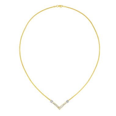 14K Yellow and White Gold 1/4 Cttw Princess Cut Diamond Channel-Set â€œVâ€ Shape 18" Pendant Necklace (H-I Color, SI2-I1 Clarity) - 0