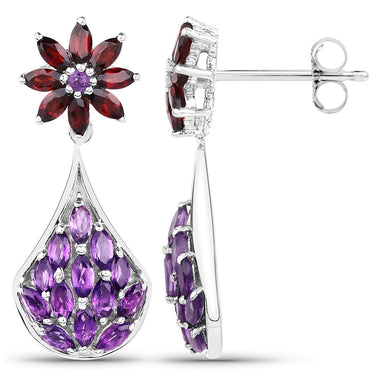 3.80 Carat Genuine Amethyst, Garnet and Amethyst .925 Sterling Silver Earrings - 0