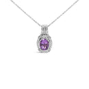 .925 Sterling Silver 9x7mm Oval Purple Amethyst and Round Diamond Accent Fashion Drop Pendant 18 Inch Necklace (I-J Color, I1-I2 Clarity)-1