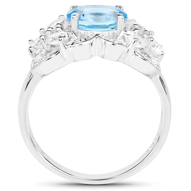 3.20 Carat Genuine Blue Topaz and White Zircon .925 Sterling Silver Ring - 0