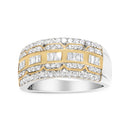 10K White and Yellow Gold 1.00 Cttw Baguette and Round cut Diamond Art Deco Multi-Row Ring Band (I-J Color, I1-I2 Clarity) - Ring Size 7-3