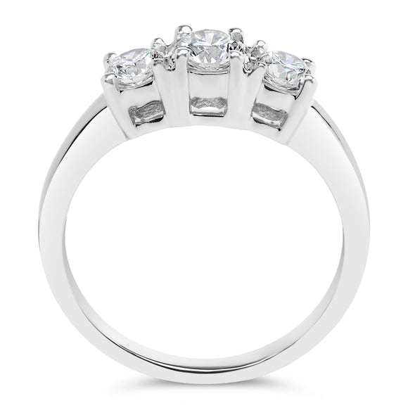 14K White Gold  3/4 Cttw Lab Grown Diamond 3 Stone Ring Band (F-G Color, VS2-SI1 Clarity)- Size 7