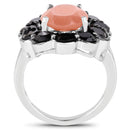 7.88 Carat Genuine Peach Moonstone and Black Spinel .925 Sterling Silver Ring-2