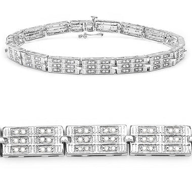 1.16 Carat Genuine White Diamond 14K White Gold Plated .925 Sterling Silver Bracelet - 0