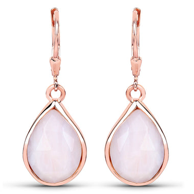 18K Rose Gold Plated 7.60 Carat Genuine Pink Opal .925 Sterling Silver Earrings