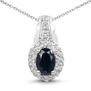 0.98 Carat Genuine Blue Sapphire and White Topaz .925 Sterling Silver Pendant-1