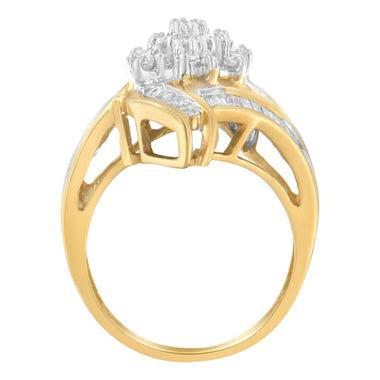 10K Yellow Gold Round and Baguette-Cut Diamond Bypass Cluster Ring (1.0 Cttw, I-J Color, I1-I2 Clarity) - Size 8 - 0
