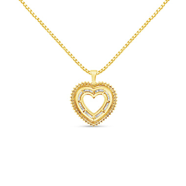 14K Yellow Gold Plated .925 Sterling Silver 1.0 Cttw Round and Baguette-Cut Diamond Composite Hearth 18" Pendant Necklace (I-J Color, I1-I2 Clarity) - 0