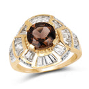 14K Yellow Gold Plated 4.18 Carat Genuine Smoky Quartz & White Topaz .925 Sterling Silver Ring-1