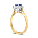 14K Yellow Gold 1/5 Cttw Round Diamond and 6x4mm Oval Blue Tanzanite Halo Ring (H-I Color, I1-I2 Clarity) - Size 7.75-6